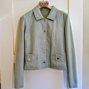 One Girl Who Baby Blue Perforated Leather Front Snap Sweater Jacket- Excellent!